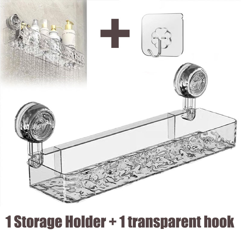 TEMU Corrugated Suction Cup Storage Holder, Light Pattern Suction Cup Shelf, Bathroom Shelf, No-drill Suction Cup Kitchen Storage Rack (transparent),