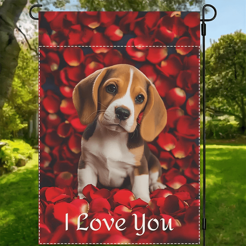 

Beagle Puppy Valentine's Day Garden Flag - Double-sided, Waterproof Outdoor Decor For Beagle Lovers, 12x18 Inch