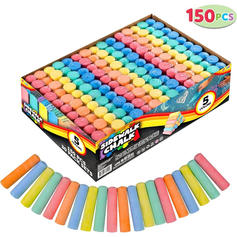 TEMU 150pcs Sidewalk In 30 Packs, 5 Colors, Box Jumbo Washable Chalk For , Painting On Chalkboard, Kitchen, Blackboard, Playground