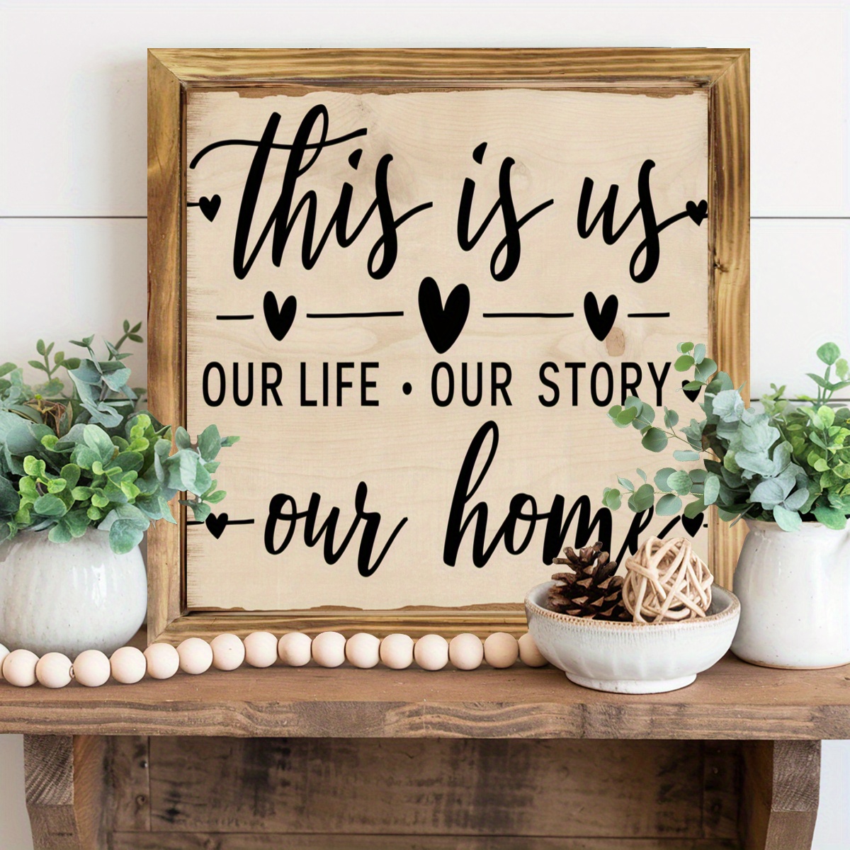 Image of 1pc, Us Our For Framed Wall Sign, Rustic Wooden Decor For Entryway, Living Room, Kitchen, Bedroom, And Desktop Display, Ideal For Home Decoration Housewarming Gifts 8x8 Inch