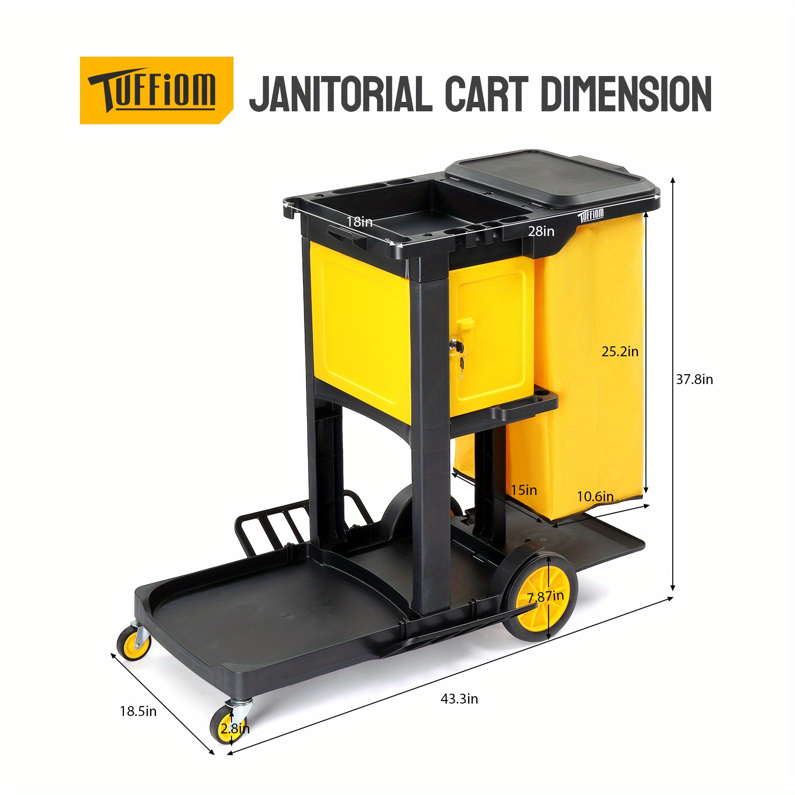 TEMU Chariot de service MA Commercial pour entretien alimentaire - à 3 étagères avec serrure à clé et sac en vinyle jaune et roues - Chariot de