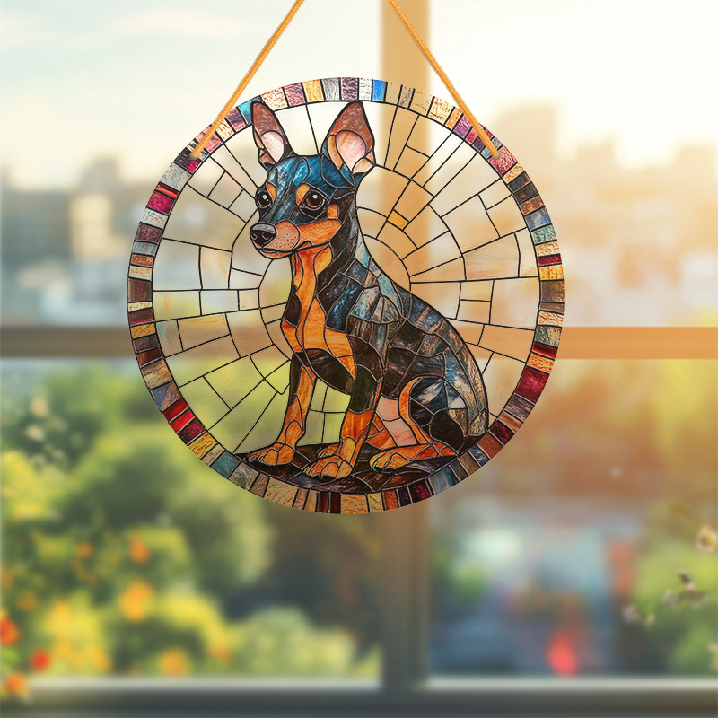 

2d 1pc Miniature Pinschers Dog Acrylic Sun Stained Glass Hanging Decoration For Cafe Bedroom Restaurant Living Room Wall Decoration