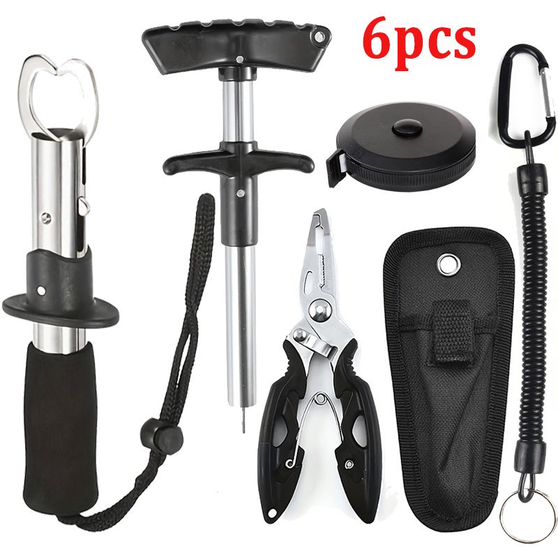 TEMU 6pcs/set Portable Fishing Kit, Eagle Beak Ring Opener Fish Hook Remover Tool, Fish Lip Gripper, Fish Scale Telescopic Fishing Pliers Tape