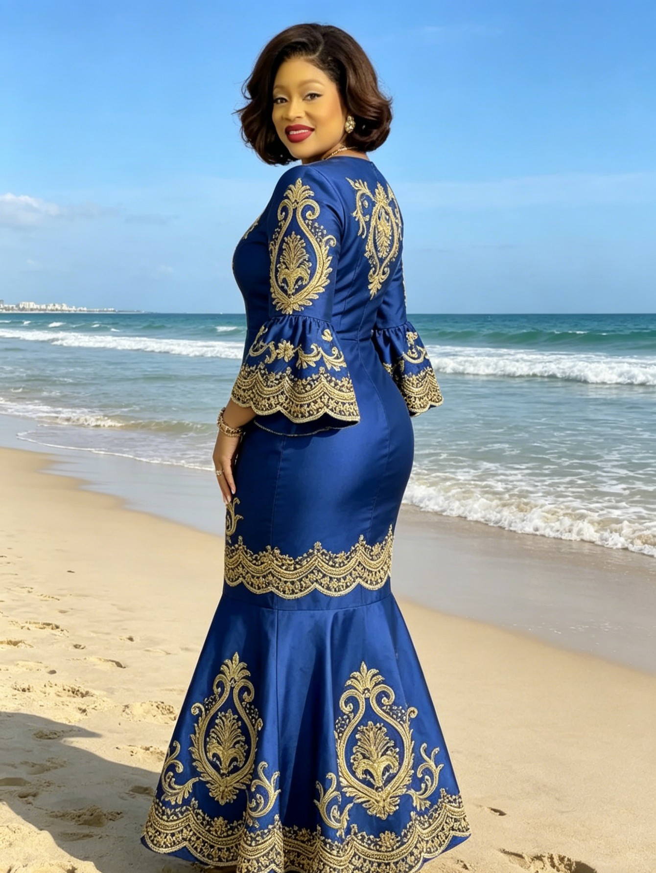sachin and babi light blue dress Plus Size Women's Elegant Long Sleeve V-Neck Dress main image 1