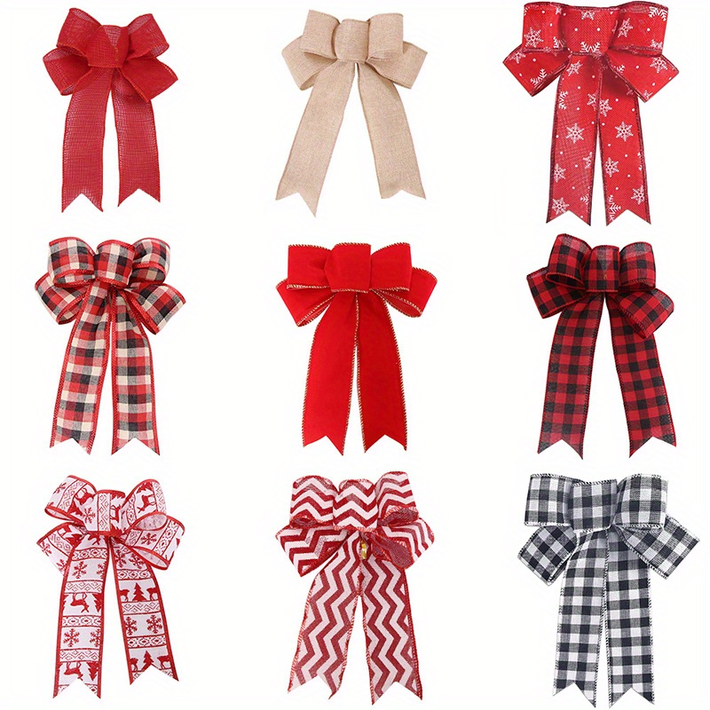 TEMU 9pcs Christmas Bows For Wreath, Christmas Wreath Bows Snowflake Bows Black White Bows Burlap Bows For Front Door Merry Christmas New Year
