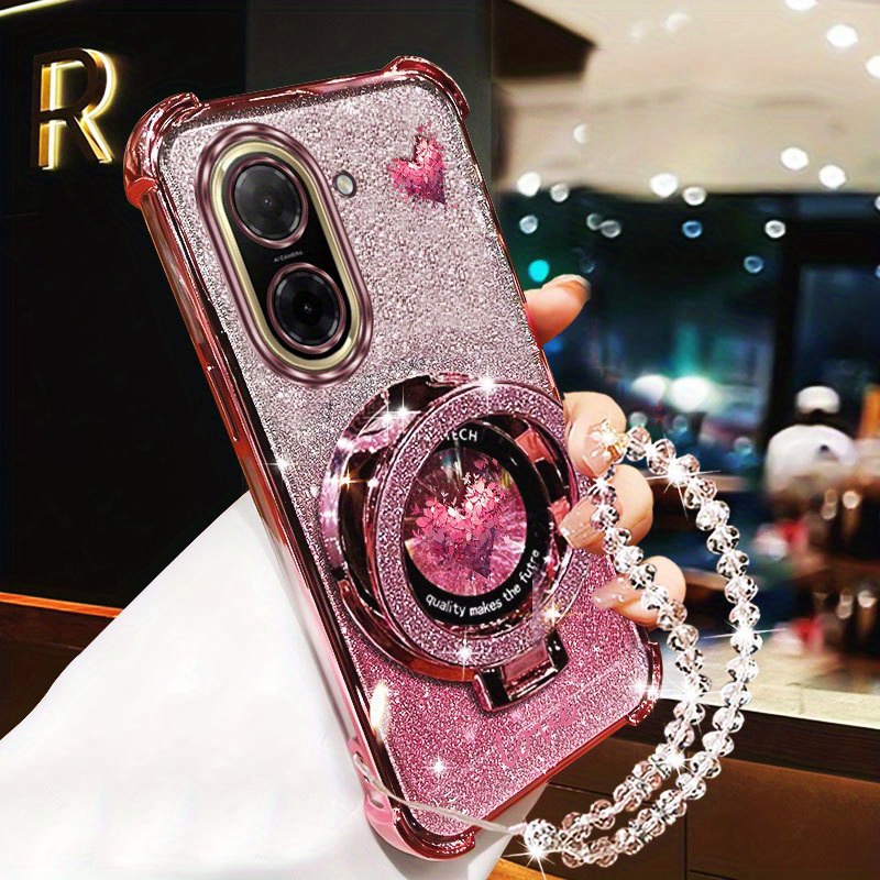 TEMU Phone Case: Crystal Rhombus Lanyard A5 4g Durable Pc Phone Holder Case For Xiaomi A5 4g Love In Petal Blossoms Case Cover For Fashion