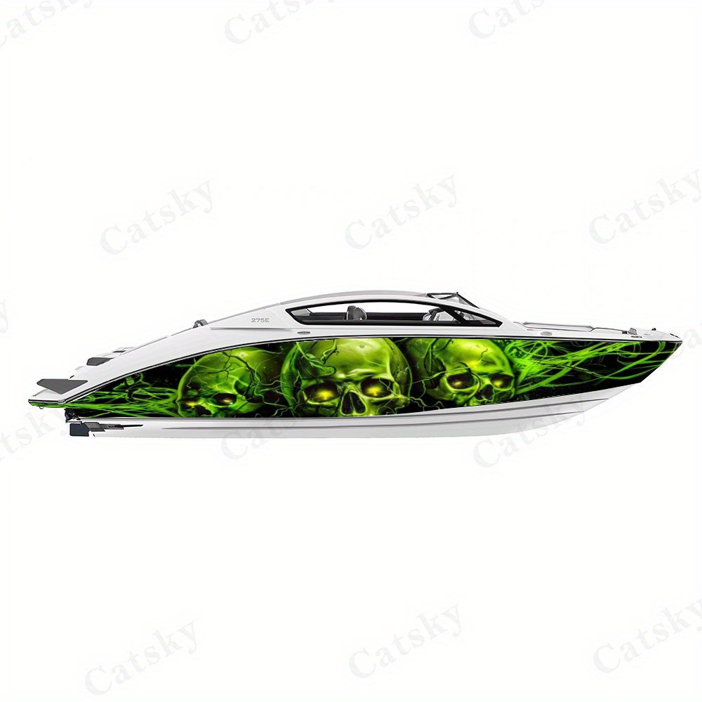 Green Lightning Design Stickers with Three Skulls, Waterproof PVC
