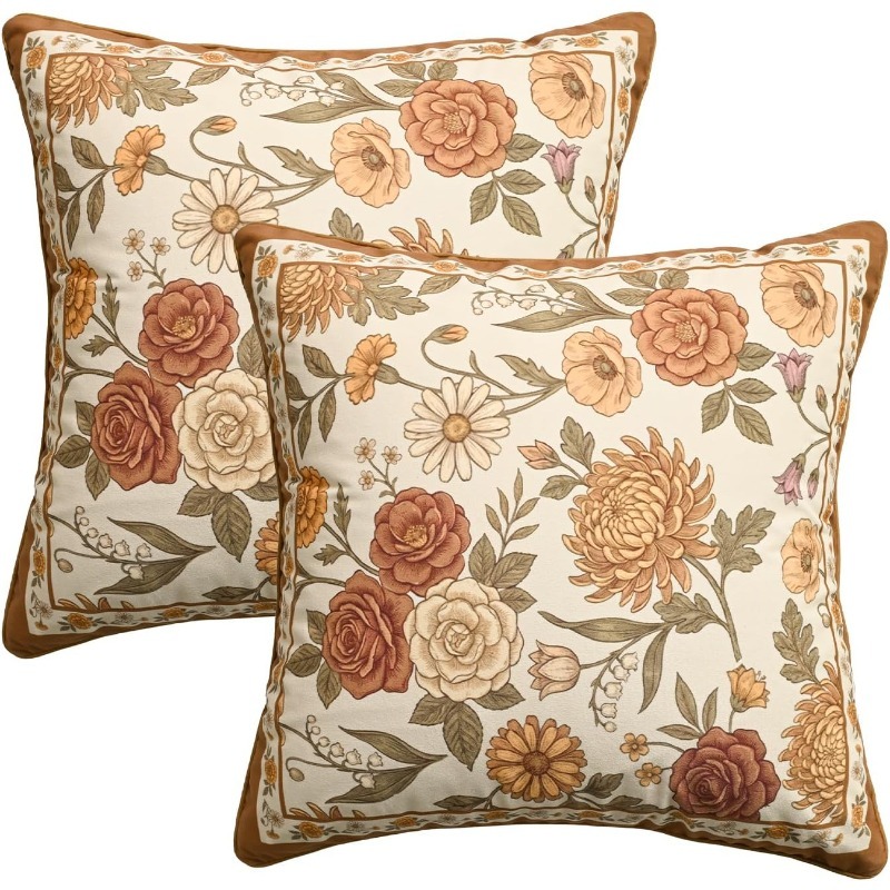 TEMU 2pcs Chinese Bohemian Floral Pillow Covers Suitable For Bedroom Sofa, Soft Jacquard Cushion Cases With Zipper Closure, Contemporary Farmhouse