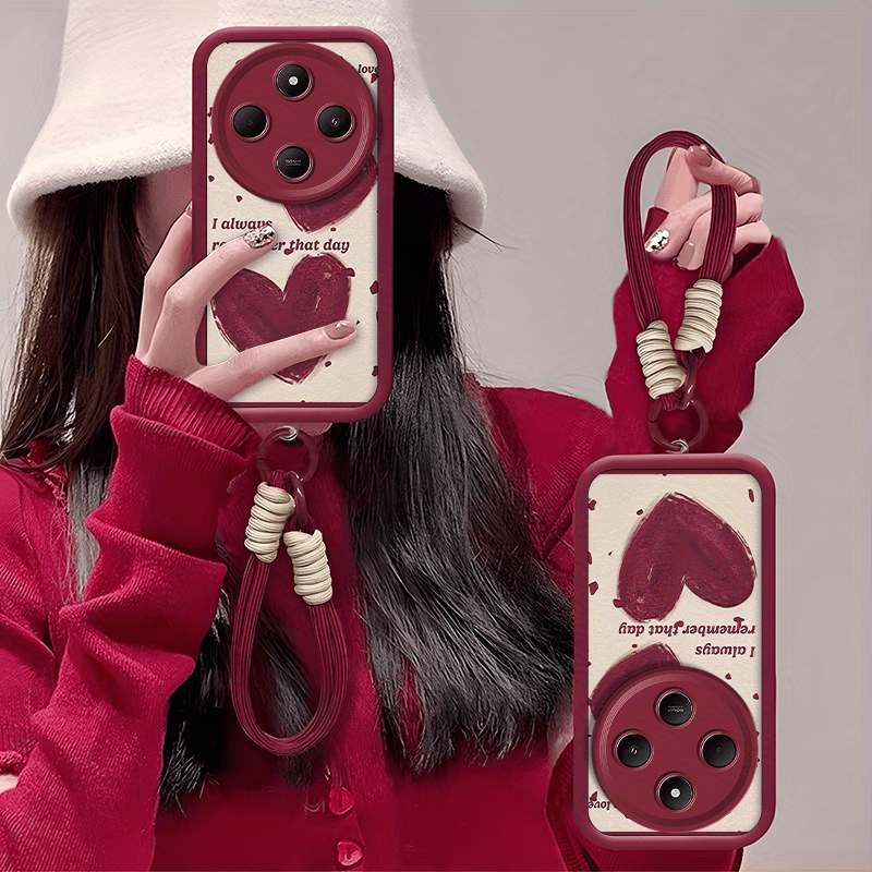 TEMU Phone Case - Large Wine Red Heart-shaped Phone Cases For Xiaomi Redmi 14c 4g, Suitable For Genders. Made From High-quality Tpu, Cute And Soft