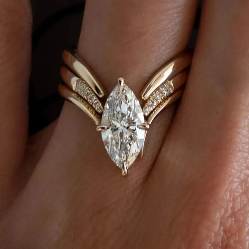925 Sterling 3pcs Set, Inlaid With Shining Shaped Cubic 5a Zirconia Women's Ring Set Gift Box