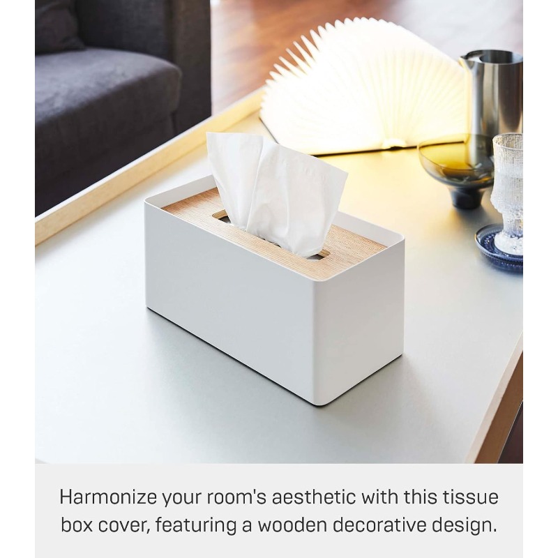 home rin modern white & natural wood-like tissue box cover with   & wood lid - reusable round bathroom/kitchen tissue holder, space-saving design, durable metal construction, decorative storage case for tissues, fits   (no  /tools-free installation), bathroom tissue box, tissue boxes for bathroom cute, wood tissue box holder bathroom, tissue cover for bathroom, hotel supplies,  , toolbox aesthetic Product details 1
