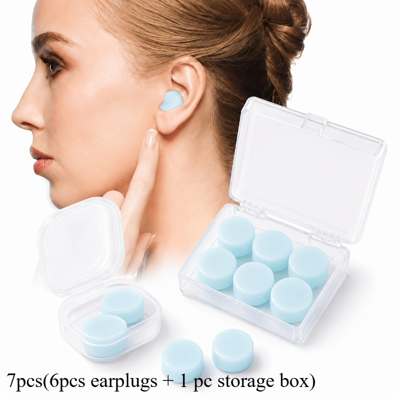 TEMU 7pcs (6pcs Earplugs And 1pc Storage Box) Earplug Set, Reusable Soft Earplugs For Swimming, Air Travel, Reading, And Daily Rest, , Easy To Carry