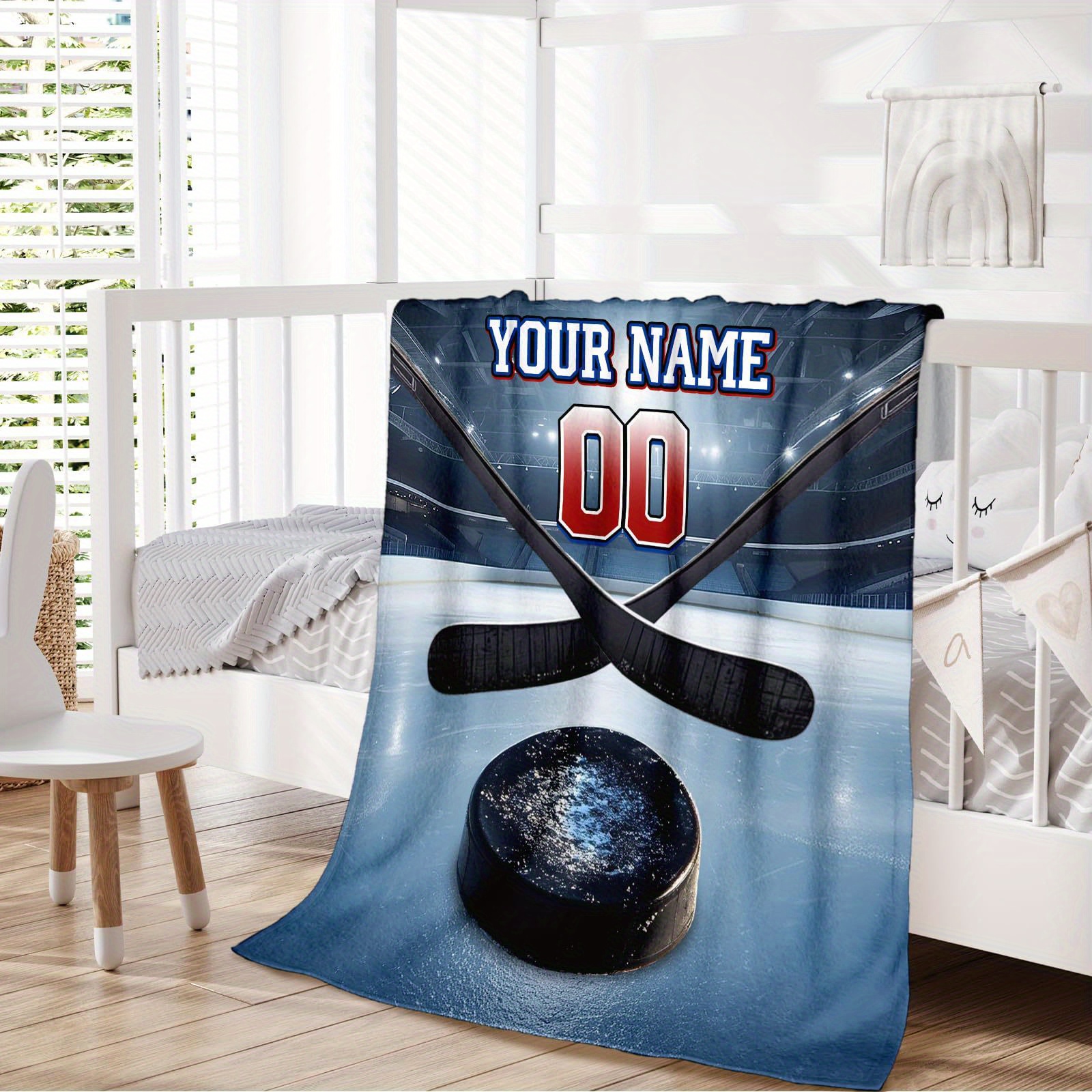 TEMU Couverture personnalisée 1pc avec créative, nom et numéro, idéale pour canapé, voyage, camping, salon, bureau, pour les fans de hockey sur glace