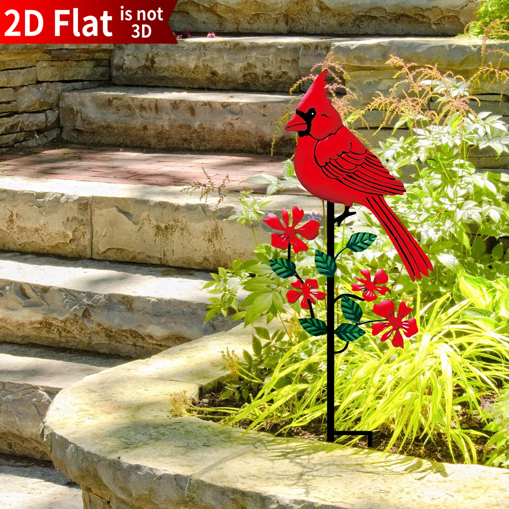 TEMU 2d Flat, 1 Red Acrylic Christmas Garden Stake - Red With Green Leaves, Durable Indoor/outdoor Decoration, Suitable For And Fence Tops, , Perfect