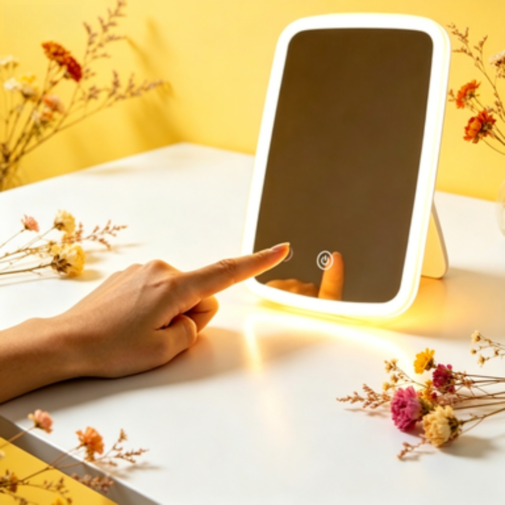 TEMU New Upgraded Portable Travel Mirror, Folding Mirror With Light, 3 Lighting , Smart Touchscreen With Adjustable Brightness, Portable Lighted