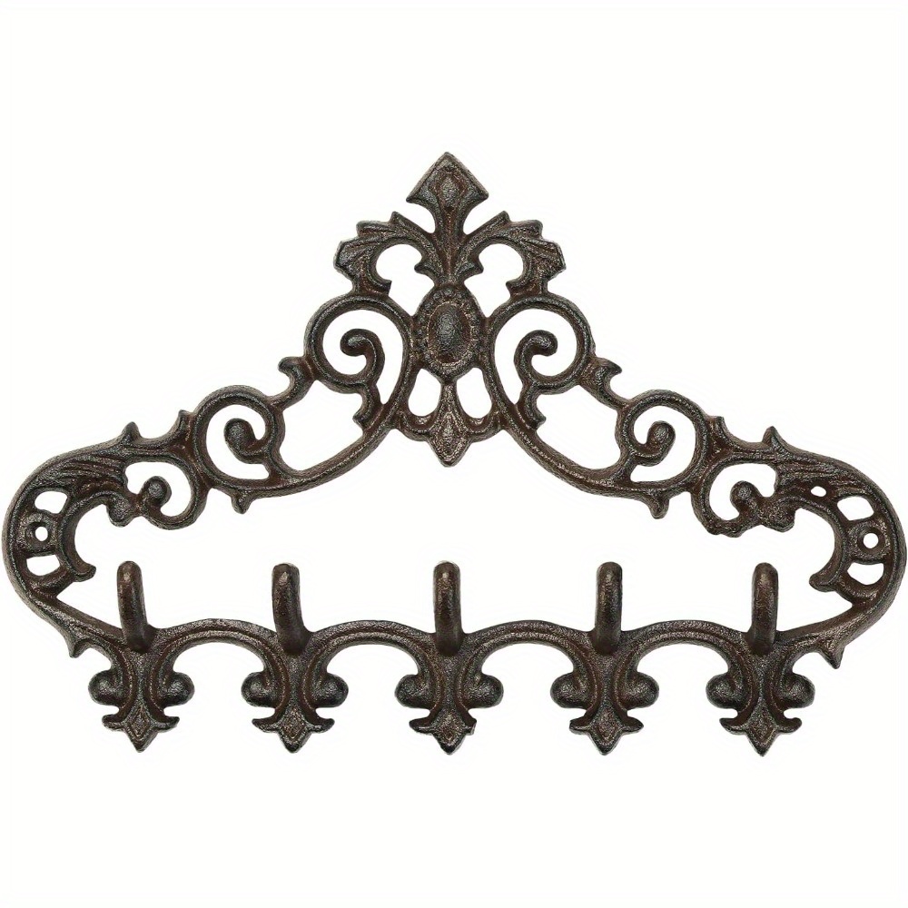 TEMU 1pc European Retro Victorian Pattern Cast Iron Wall Mount With 5 Hooks, Durable Uitility Hooks For Hanging Coats Bags Keys Tools, Indoor Outdoor
