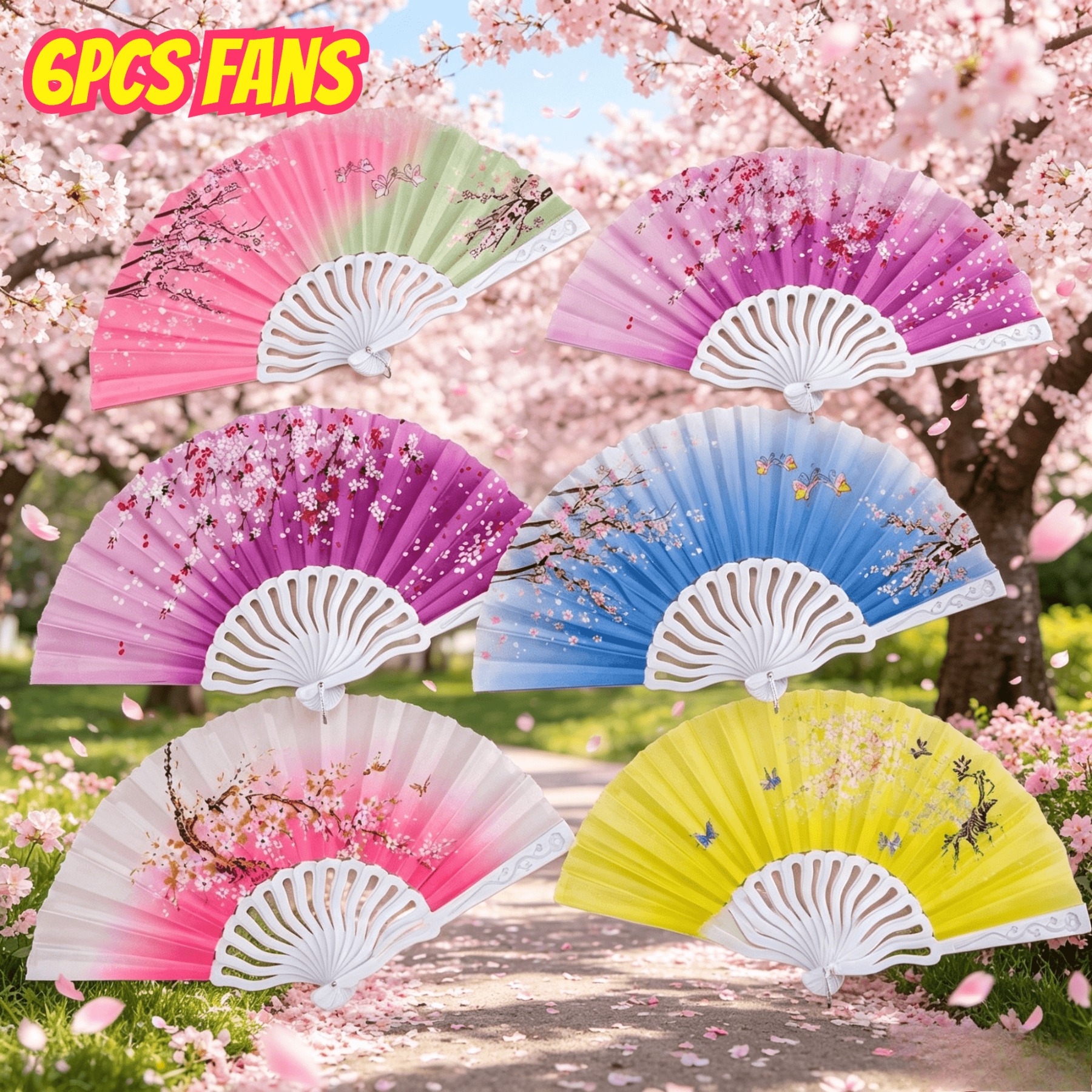 Image of 6pcs Handmade Traditional Chinese/ballet Fans Suitable For Dance Performances, Stage Performances & Cultural Events - Elegant Retro Fans For Adults & Teens, Fine For Dance , Wedding, Festival Events