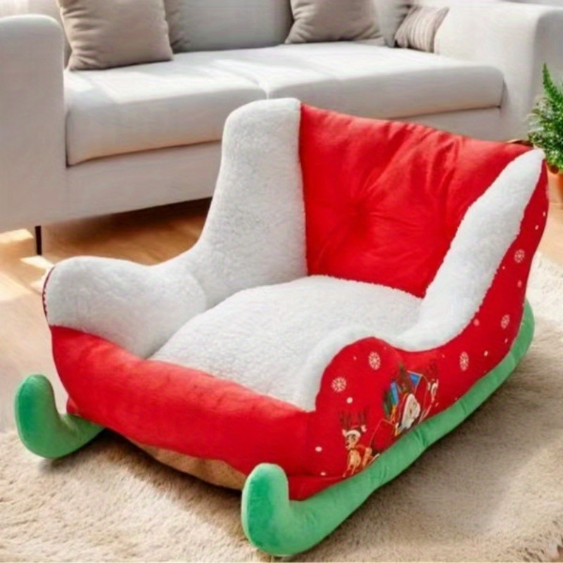 christmas sled cat bed removable washable pet bed with soft plush lining durable polyester   for cats small dogs holiday   with santa hat festive patterns cozy indoor outdoor use cat bed for indoor   pet bed christmas theme   bed Product details 3