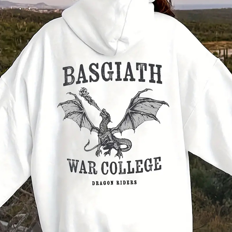 

Plus Size Basgath War College Dragon Graphic Hoodie, Casual Polyester Knit Fabric Pullover, With Stretch, For Women, Fall/winter Hooded Sweatshirt