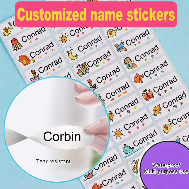 TEMU 60-360pcs Multipack Custom Waterproof Cartoon Name Stickers, Tear Resistant Self-adhesive Personalized Labels For Back To School Supplies &