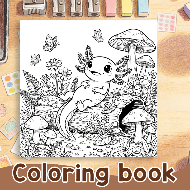 TEMU Livre de coloriage pour adultes, motif Axolotl mexicain , pages de coloriage sur le thème des amphibiens magiques, livre de coloriage relaxant