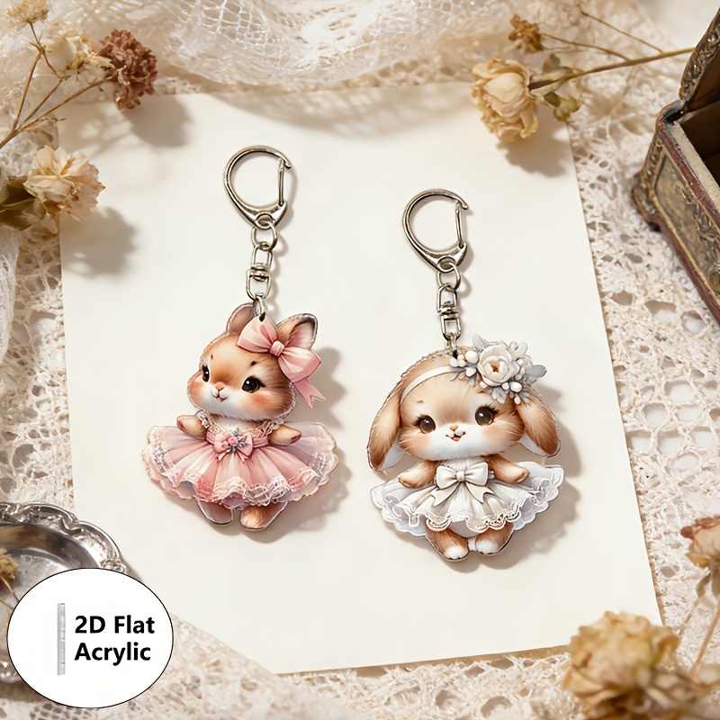TEMU Piatto 2D, 2D Piatto 2pz Portachiavi a Forma di Ballerina Galleggiante in Acrilico - Ciondolo a Forma di con Anello di , per Zaini, Borse e