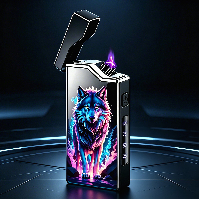 Image of Beygo Usb-c Rechargeable Electronic Lighter With Wolf Display & Wolf Print - Usb- Double Arc Ignition Suitable For Outdoor Survival, Travel, Candles, Parties, Gifts For,,, For , Campers