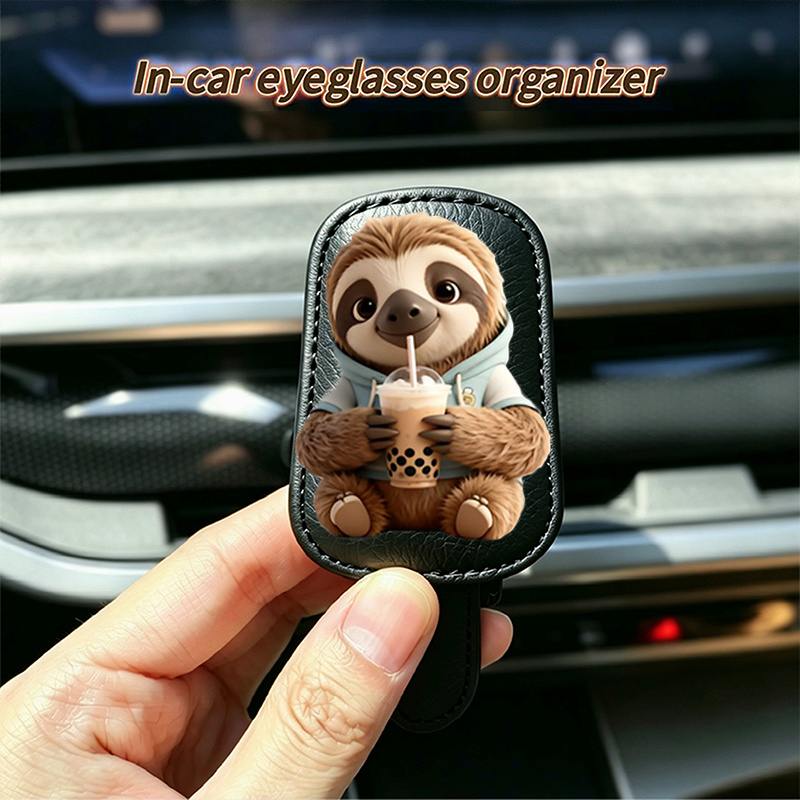 TEMU 1pc Of Lazy And Cute Sloth Drinking Milk Tea Car Glasses Clip, With Strong Magnet, Anti-slip, And View. A Must-have For Storing Fashion Glasses