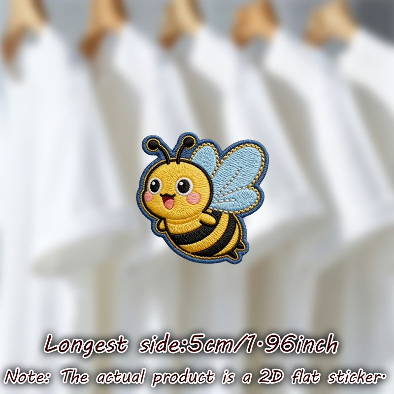 TEMU 9pcs/sheet 2d Flat Imitation Embroidery Stickers Cute Bee Patch, Yellow And Black Stripes, , , , Heat Transfer Stickers Are Suitable For Flat