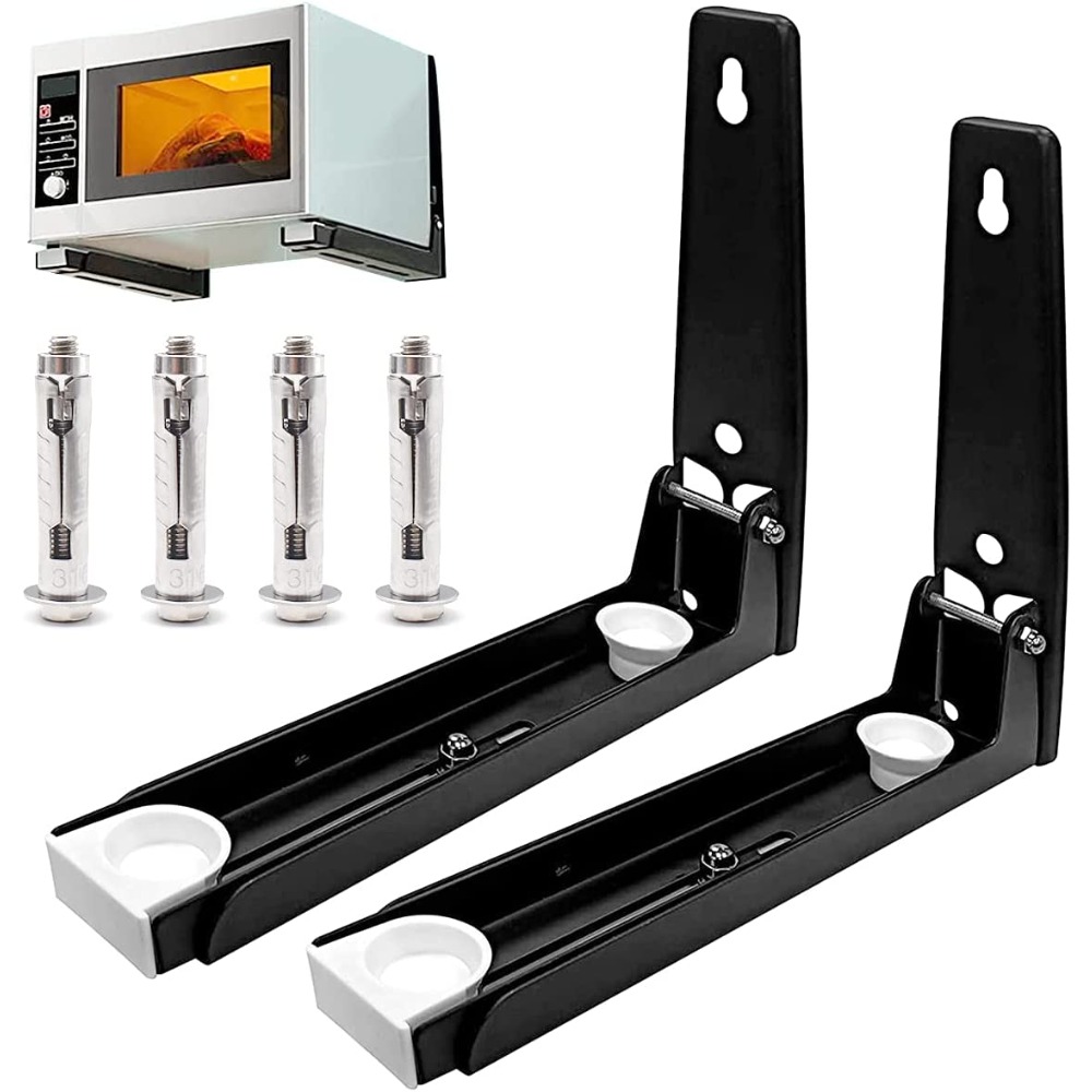 Image of 2pcs Heavy-duty Stainless Steel Telescopic Microwave Shelf - Adjustable Height (235-400mm) With Retractable Design, Space- Wall-mounted Shelf For Microwave, Utility Racks