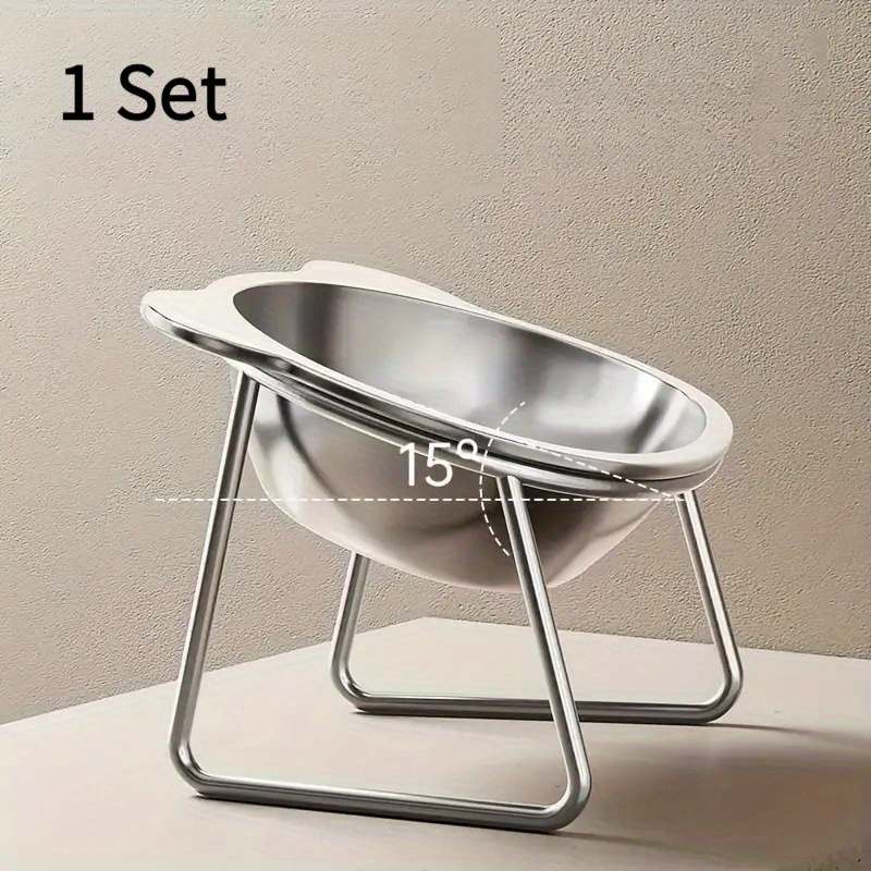 TEMU 1set/2pcs 304 Stainless Steel Cat Feeding Bowls, Tilted Elevated Neck-protecting Bowls For Cats And Dogs, Easy To Clean, For Pet Feeding And Watering, Cat Ear Shape