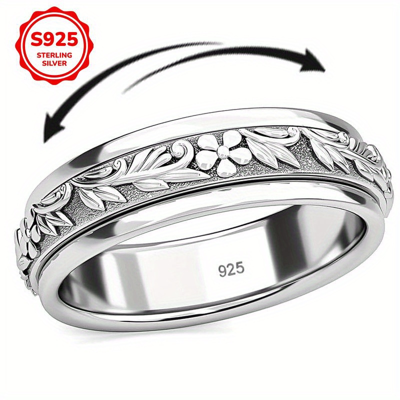 vintage carve   wide rings 925 sterling silvery rings for women fashion rotatable anxiety ring jewelry Product details 1
