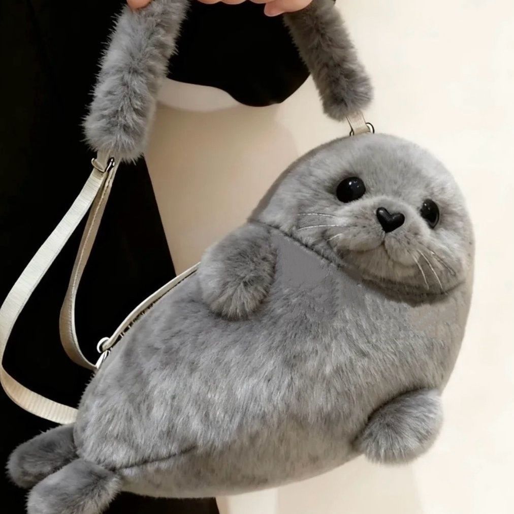 TEMU 2 Plush Cute Cartoon Dolls Shoulder Bag, Small Seal, Big Eyes, Lightweight Travel Crossbody Bag, Women's New Korean Version, High-end Small Seal