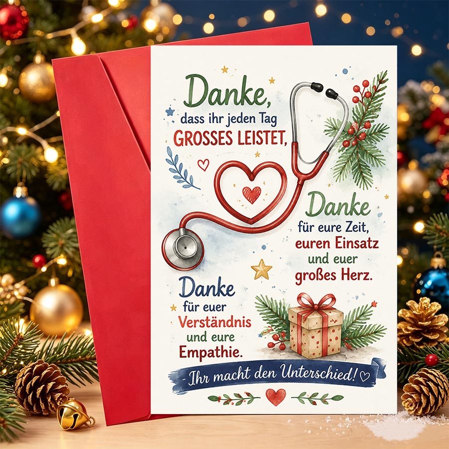 TEMU 1 Set Weihnachts-Grußkarte, Dankesgeschenke für medizinisches Personal, Stethoskop-Themenkarten zur Wertschätzung im Krankenhausumfeld