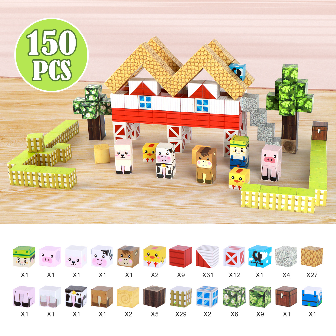 150pcs Magnetic Building Blocks Set - Farm Animal & Farmer Themed Toy, Diy Magnetic Cubes For Kids, Educational & Creative Building Toys, Perfect Gift For Christmas, Birthday, Easte