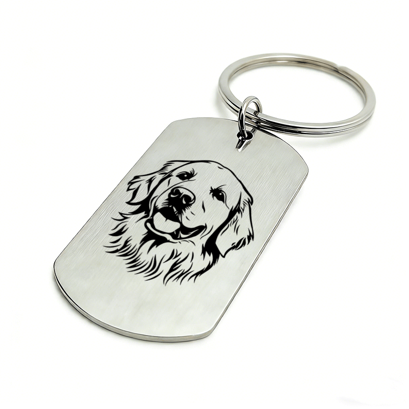 TEMU 1pc: Realistic Golden Retriever Themed High-definition Engraved Metal Dog Tag Keychain. Theme Pendant. For Golden Retriever Owners And Dog