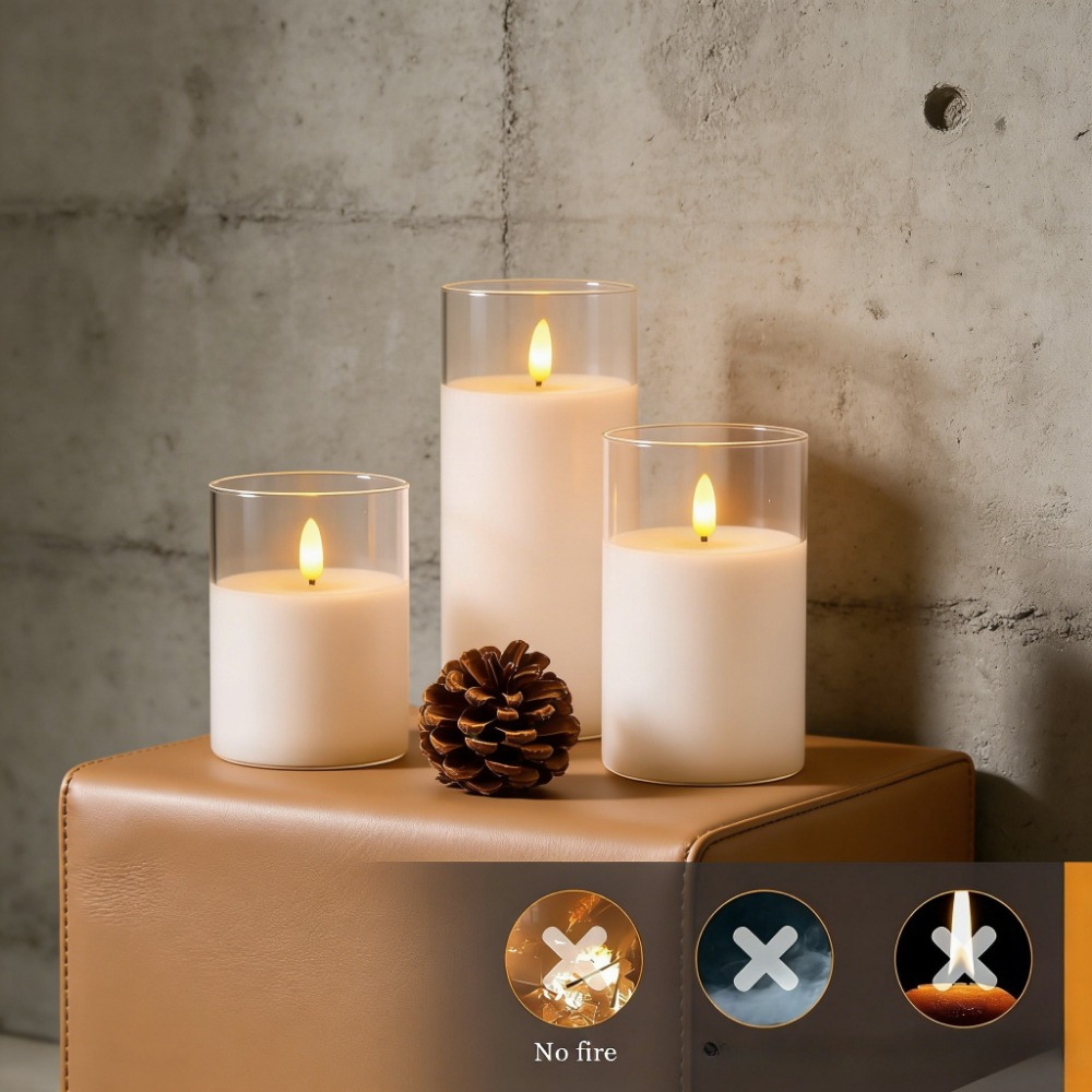 TEMU 3pcs Simulated Led Candle Lights — Soft Flameless Glow, Suitable For Wedding Table Settings / Holiday Decorations / Romantic Proposal Scenes,