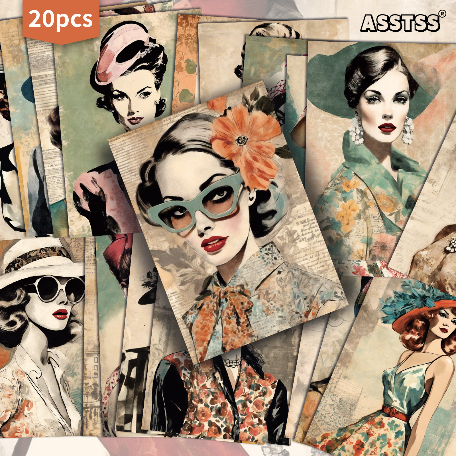 TEMU Set van 20 Retro Cadeaubonnen met Vrouwelijke Modellen, Afmeting 4X6 Inches. Deze Verzamelbare Decoratieve Kaarten Tonen Klassieke Illustraties,