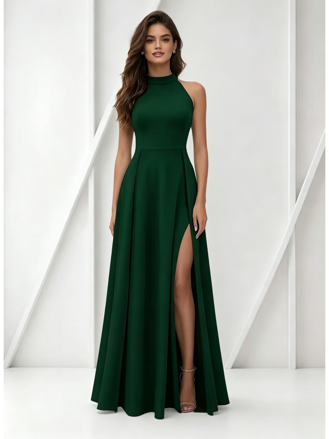 knee length dresses for ladies Dark Green Chiffon Maxi Dress – V Neck Swing Party Elegance 5114 Emerald Green / S