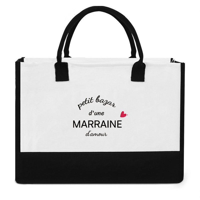 TEMU 1 Sac Monogrammé Marraine - Sac Tote Personnalisé avec Nom/Initials, Design Marraine Sac de Plage, Cadeau pour Femmes & Hommes, Cadeau de Noël
