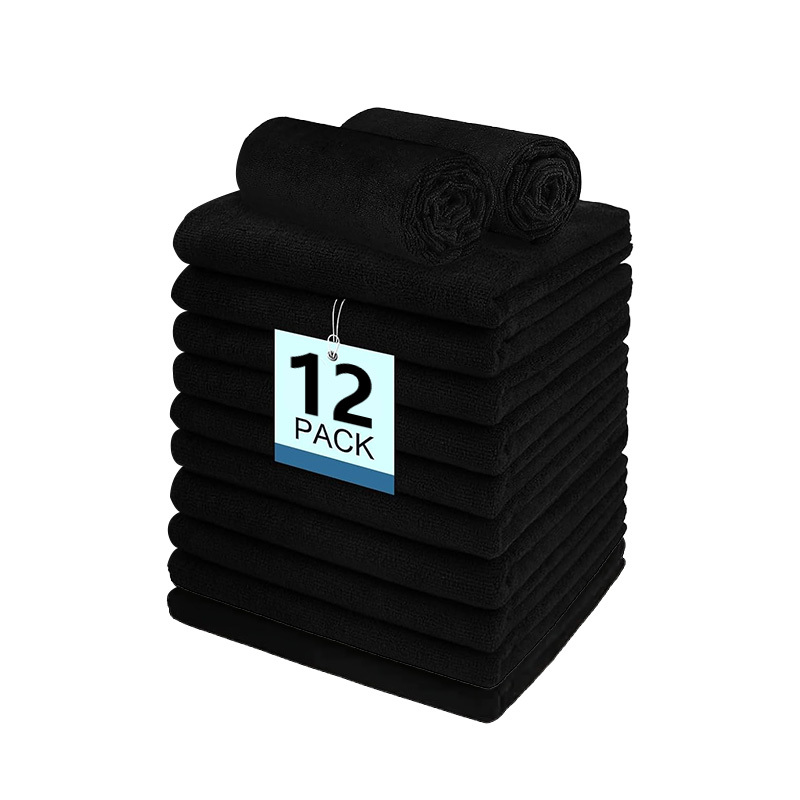 TEMU 6/12pcs Serviettes à cheveux, 400Gsm Serviettes de salon noires épaisses - Serviettes à main très absorbantes et à séchage rapide pour salle de