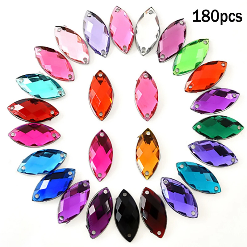 TEMU 180pcs 0.7 * 1.5cm/0.27 * 0.29 Mixed-color Horse's Eye With Rhinestone Acrylic Flash Flat Back, Which Is Used For Diy Wedding Dresses And Sewing