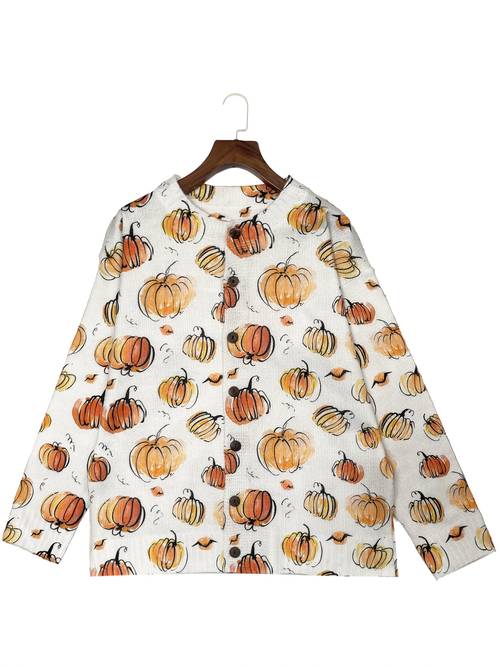 new model flat pattern printed halloween pumpkin cardigan in elegant stylefashion