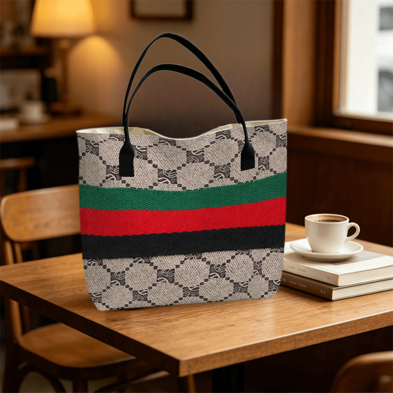 TEMU 1pc Women's Handbag - Twill Patterned Stripe Black Theme Design - Multi-functional And Versatile, , Suitable As Party Souvenirs, Birthday Gifts,
