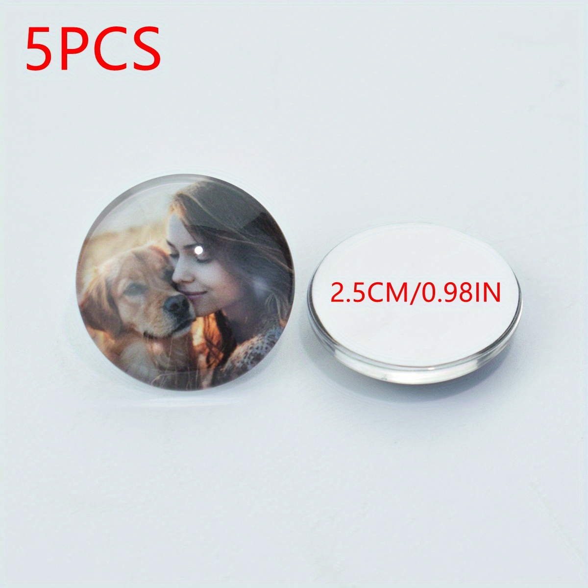 E-shop 5-teiliges Set Personalisierte Glas-Cabochons mit individuellem Logo oder Foto – Glasdomen in 30mm, 25mm, 20mm, 16mm, 12mm – DIY Schmuckzubehör