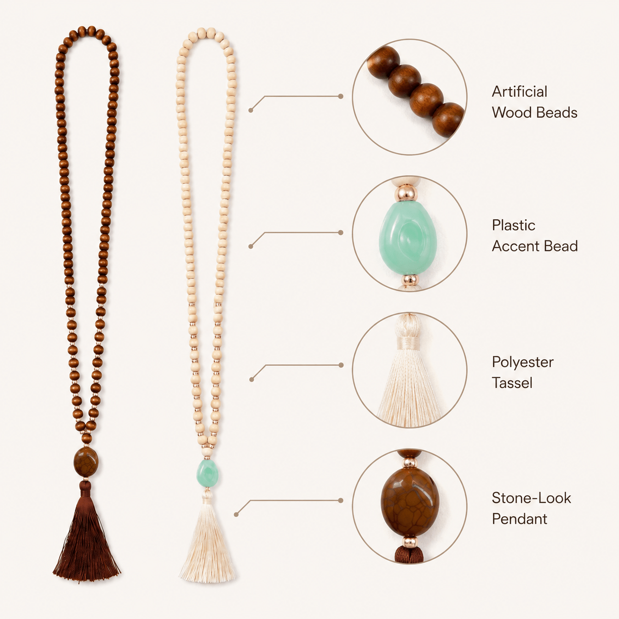 1-Pack Retro Tassel Beaded Long Pendant Neck Chain, Boho Style