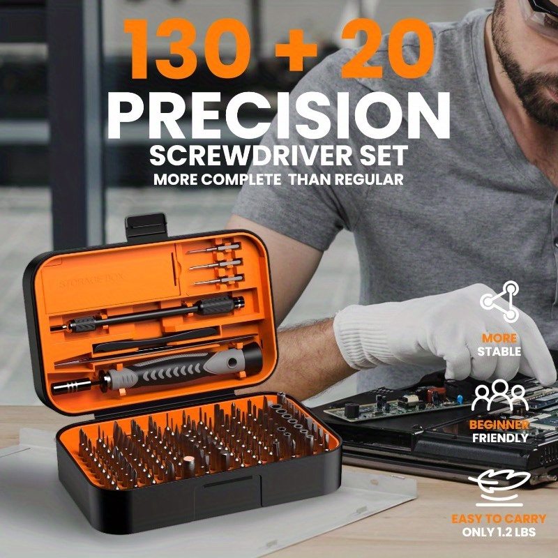 150 in 1 precision screwdriver set 120 bits full range small screwdriver set magnetic mini repair tool kit for ring doorbell laptop switch ps5   macbook iphone watch glasses orange Product details 5