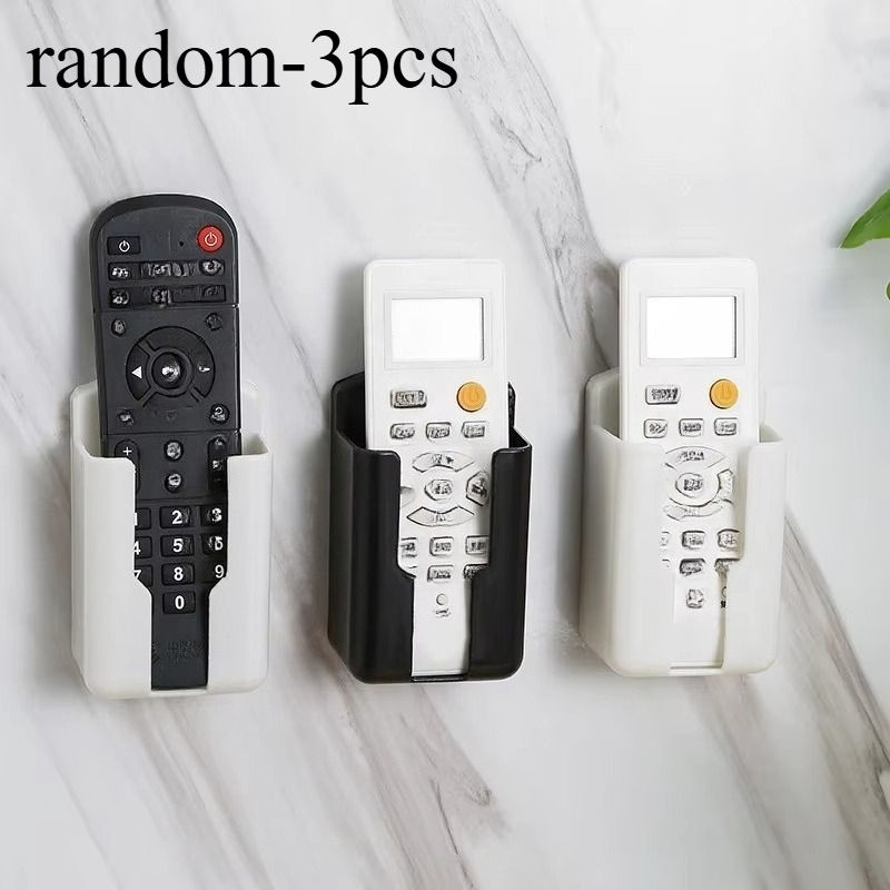Image of 3pcs No-drill Wall Mount Remote Control Holder - Self-adhesive Organizer Box For Tv & Ac Remotes, Storage Rack For Home, Office & School, Random Color