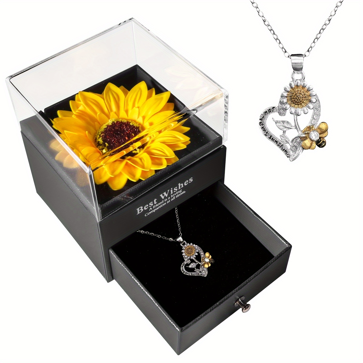 TEMU Sunflower Flower Gift Box Sunflower Necklace Gift Suit | | Valentine's Day Gift, Gift Thanksgiving Gift Christmas Gift Autumn Gift Anniversary