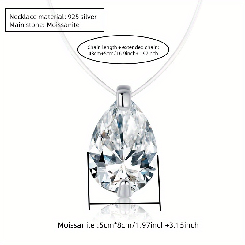 925 Silver Moissanite Drop-Shaped Necklace, Unisex